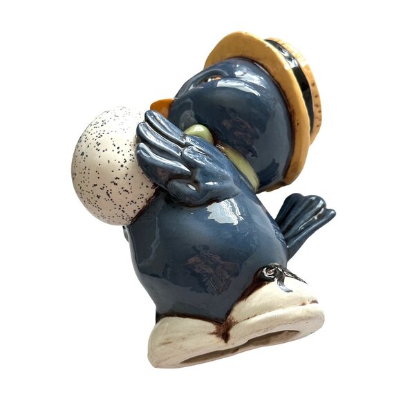 Blue Bird Vintage Ceramic Signed IVA Offering Speckled Blue Easter Egg - Picture 9 of 10